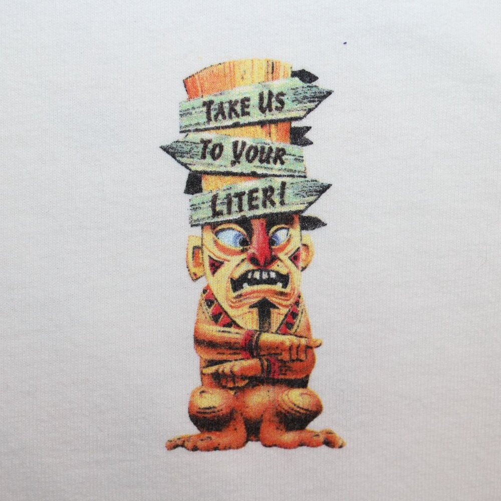 Vintage 2004 Mexico City Beer Guru Brewing Co Large Graphic White T-Shirt Tiki - Picture 10 of 14